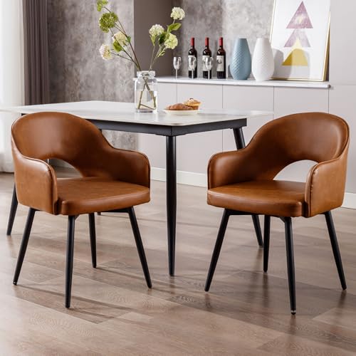 Ya-Home Lot de 2 Chaise de Salle à Manger en Cuir PU Chaise de Cuisine Pivotante avec Accoudoirs Chaise à Manger pour Cuisine/Salle de Séjour, Marron