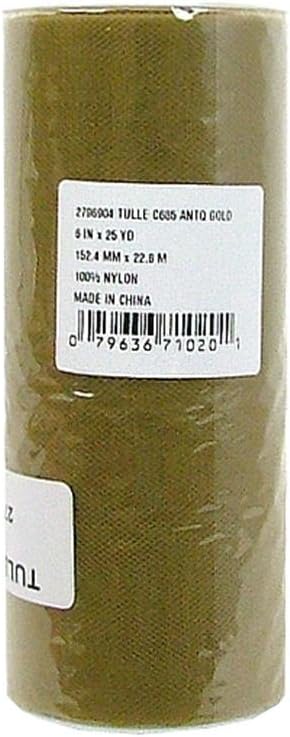 Offray Tulle Craft Ribbon, 6-Inch by 25-Yard Spool, Antique Gold
