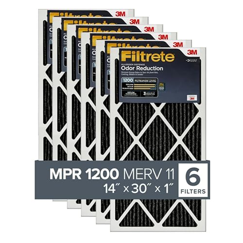 Filtrete Luftfilter, MPR 1200, MERV 11, Allergenabwehr, Geruchsreduzierung, 3 Monate, plissiert, 2, 5 cm, 6 Filter, Schwarz