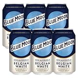 Blue Moon Non-Alcoholic 6 Pack Belgian Style Wheat Beer - Dealcoholized NA Brew in 12oz Cans - Low Calorie: 80 cals, 17g carbs - Refreshing Craft Brew Option
