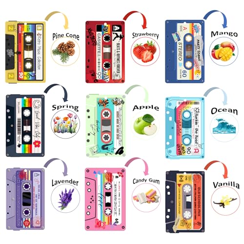 Image of Retro Cassette Car Air Freshener - 9 Pack Double Sided Vintage Music Mirror Decor Hanging Air Fresheners for Home and Auto Interior Gift - Long Lasting Odor Eliminator Car Scent