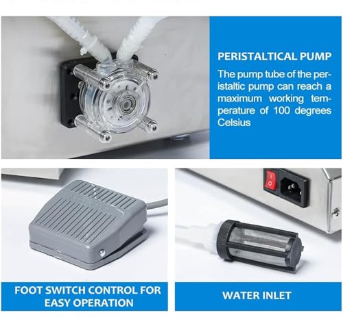 Máquina llenadora de Botellas Digital con Pantalla LCD, Velocidad Ajustable hasta 650 ml/min y Pedal para dispensar líquidos con precisión en Laboratorios, farmacias y Uso doméstico.