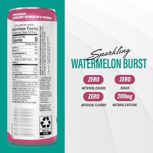 Image of C4 Smart Energy Drink - Sugar Free Performance Fuel & Nootropic Brain Booster, Coffee Substitute or Alternative | Watermelon Burst 12 Oz - 12 Pack