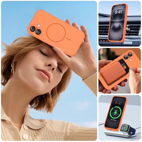 Image of Miracase Compatible with iPhone 16 Case, [Soft Anti-Scratch Microfiber Lining], Compatible with MagSafe, Liquid Silicone Case Shockproof Drop Protection Phone Case for 16,Sunset Orange