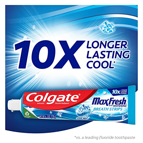 Colgate Max Fresh Toothpaste, Whitening Toothpaste With Mini Breath Strips, Cool Mint Toothpaste For Bad Breath, Helps Fight Cavities, Whitens Teeth, And Freshens Breath, 6.3 Oz Tube #TOP1