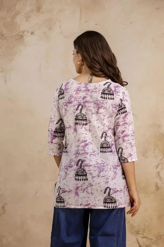 Image of Women's Short Kurti in Multicolor Rayon Cotton Blend | Ladies Ethnic Tunic | Office