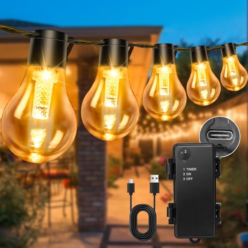 DSLebeen Guirlande lumineuse d'extérieur avec batterie et minuteur 9 m 12 ampoules A60 LED Télécommande Guirlande lumineuse avec 8 modes IP64 Guirlande...