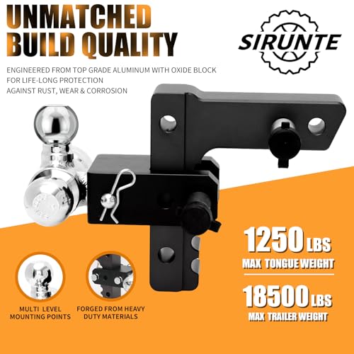 SIRUNTE Adjustable Tow Hitch for 2.5" Receiver- Adjustable Trailer Hitch Tow Hitches with 6-Inch Drop/Rise- 3 Size Aluminum Ball Trailer Fits for Truck (Black) by SIRUNTE - Used condition - Image 2