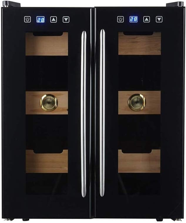 Mini Two-Zone Built-in Freestanding Stainless Steel Wine Cabinet, 24 Bottles Freestanding Wine Cabinet Refrigerator, Glass Door