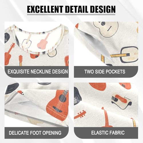 ALAZA Guitar Hat Music Pajamas Set Short Sleeve Cotton Sleepwear Summer Pjs 2 Piece 5-14Y4