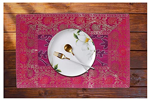 Image of Embroidery Home Decor Decorative Silk Dining Table Mats 6 Pieces Place Mats 45x30 Cm (Pink)