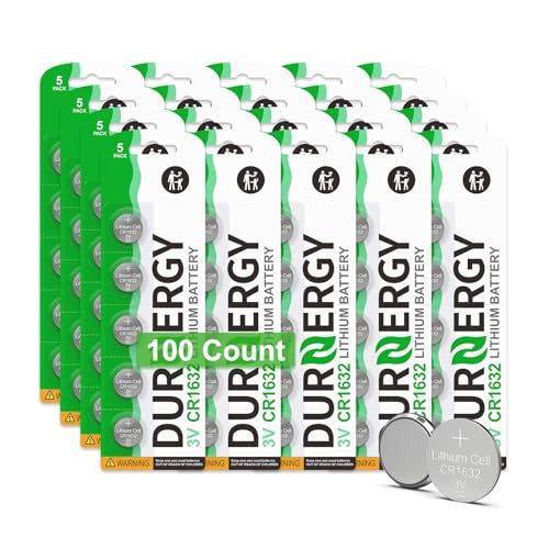 DURNERGY CR1632 Batteries 100 Pack, 3 Volt Lithium Battery CR1632 Lithium Coin Cell, 1632 Car Remote Batteries