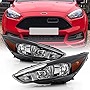 ACANII - For [Halogen Model] 2015-2018 Ford Focus Black Housing LED DRL Headlights Headlamps Assembly Driver & Passenge