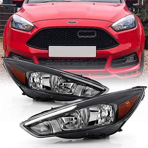 ACANII - For [Halogen Model] 2015-2018 Ford Focus Black Housing LED DRL Headlights Headlamps Assembly Driver & Passenge