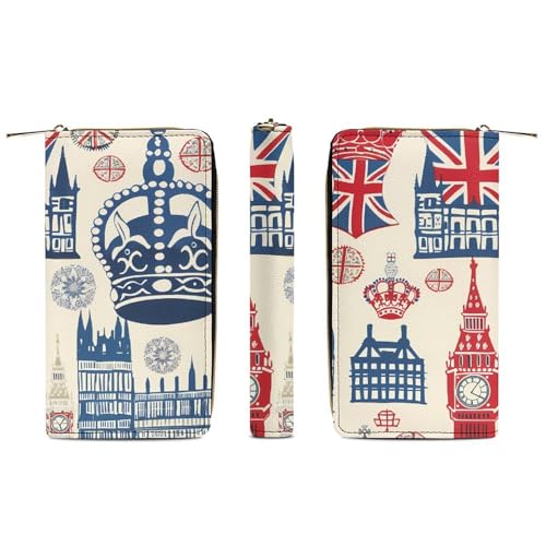 Vintage England London Big Ben Red Blue Crowness Wristlet Wallets for Men Women Leather Purse Clutch Cute Card Holder3