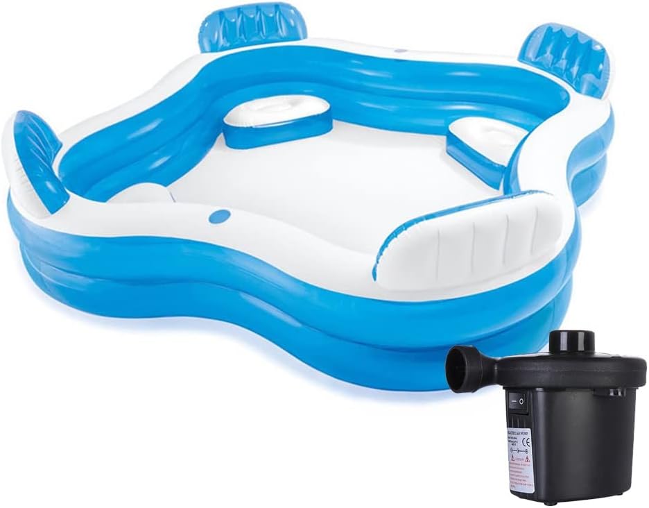 Rainbow Ring Inflatable Play Center, 114" X 71" X 41", for Ages 2~7 yeas, Pool with Slide,Garden Backyard Water Park (Color : Blue, Size : 229 * 229 * 66cm) (Blue 229 * 229 * 66cm)