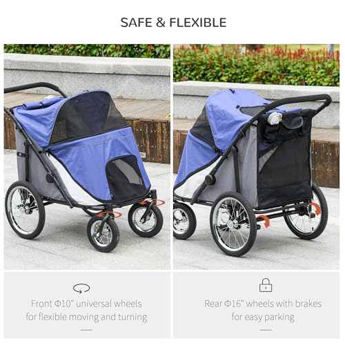 PawHut Pet Stroller for Medium and Large Dogs and Cats, Easy Fold Dog Stroller with Storage Bags, Washable Cushion, Safety Leash for Outdoor Travel, Blue PawHut Pet Stroller for Medium and Large Dogs and Cats, Easy Fold Dog Stroller with Storage Bags, Washable Cushion, Safety Leash for Outdoor Travel, Blue