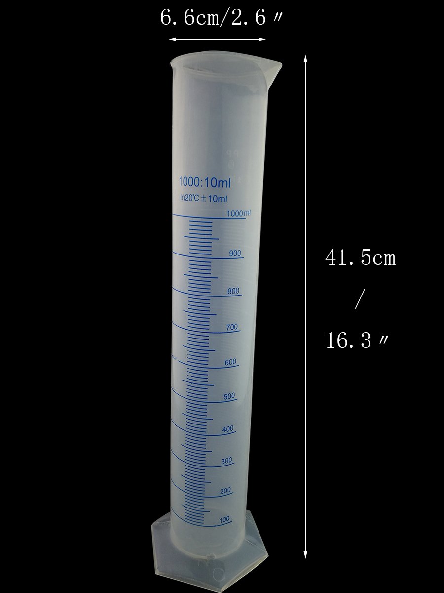 Winterworm Cilindro graduato in plastica trasparente da 1000 ml per prove di laboratorio