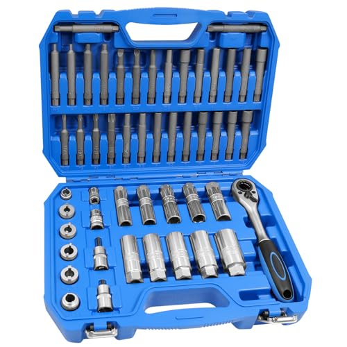 JEUCLEL 50PCS Suspension Shock Absorber Strut Nut Removal Tool Socket Set 1/2 inch Steering Hub Shock Absorber Ratchet and Wrench Set Shock Strut Installation Removal Tool Kit for All Vehicles