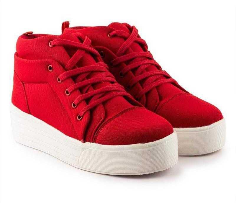 EVOLTAR Women Casual Wedges Canvas lace up Sneakers Red (B0CW1ST4MW) Amazon Price History, Amazon Price Tracker