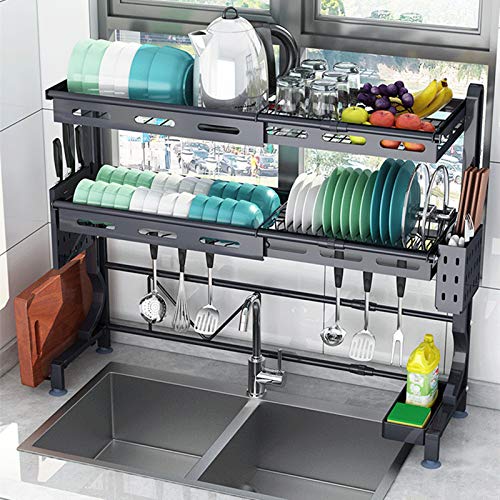 Up To 60% OFF LJING Over The Sink Dish Drying Rack,2 Tier Stainless Steel Adjustable Kitchen Storage Counter Organizer,Black Up To 60% OFF LJING Over The Sink Dish Drying Rack,2 Tier Stainless Steel Adjustable Kitchen Storage Counter Organizer,Black