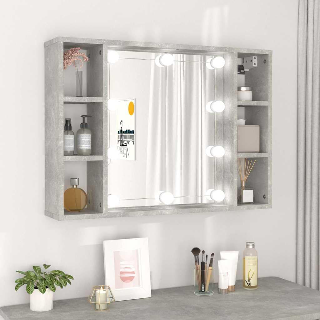Szafka z lustrem z betonem LED, szara, 76 x 15 x 55 cm, szafki i przechowywanie, szafki toaletkowe, szafki łazienkowe
