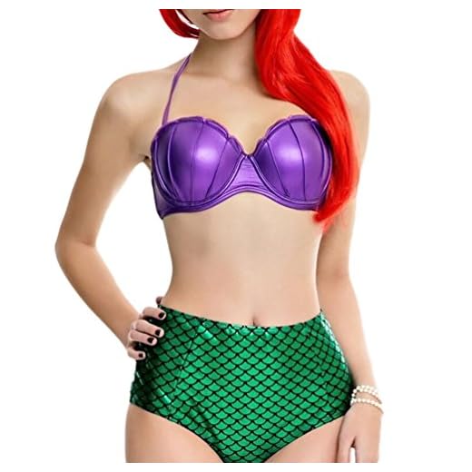 MissFox Femmes Sirène Maillots De Bain Bikinis Push Up en Deux Pièces Maillot Bandeau Violet Vert L