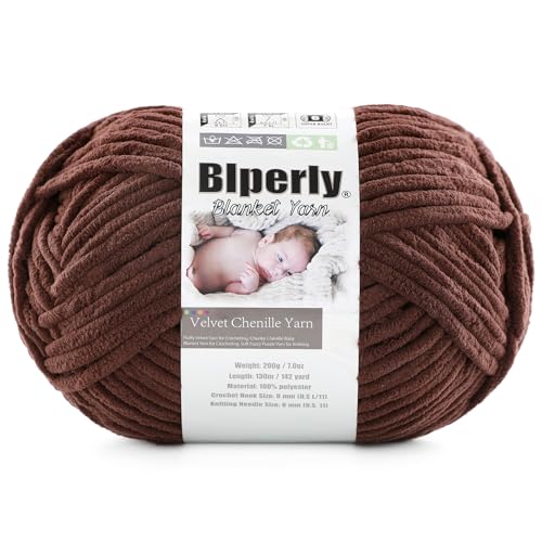 6 Super Bulky Velvet Chenille Yarn for Crocheting - 1 Skein of 200g/7 oz - Ultra Soft Heavy Weight Chunky Knitting Yarn for Baby Blankets Amigurumi Home DecorDark Curry1 Skein