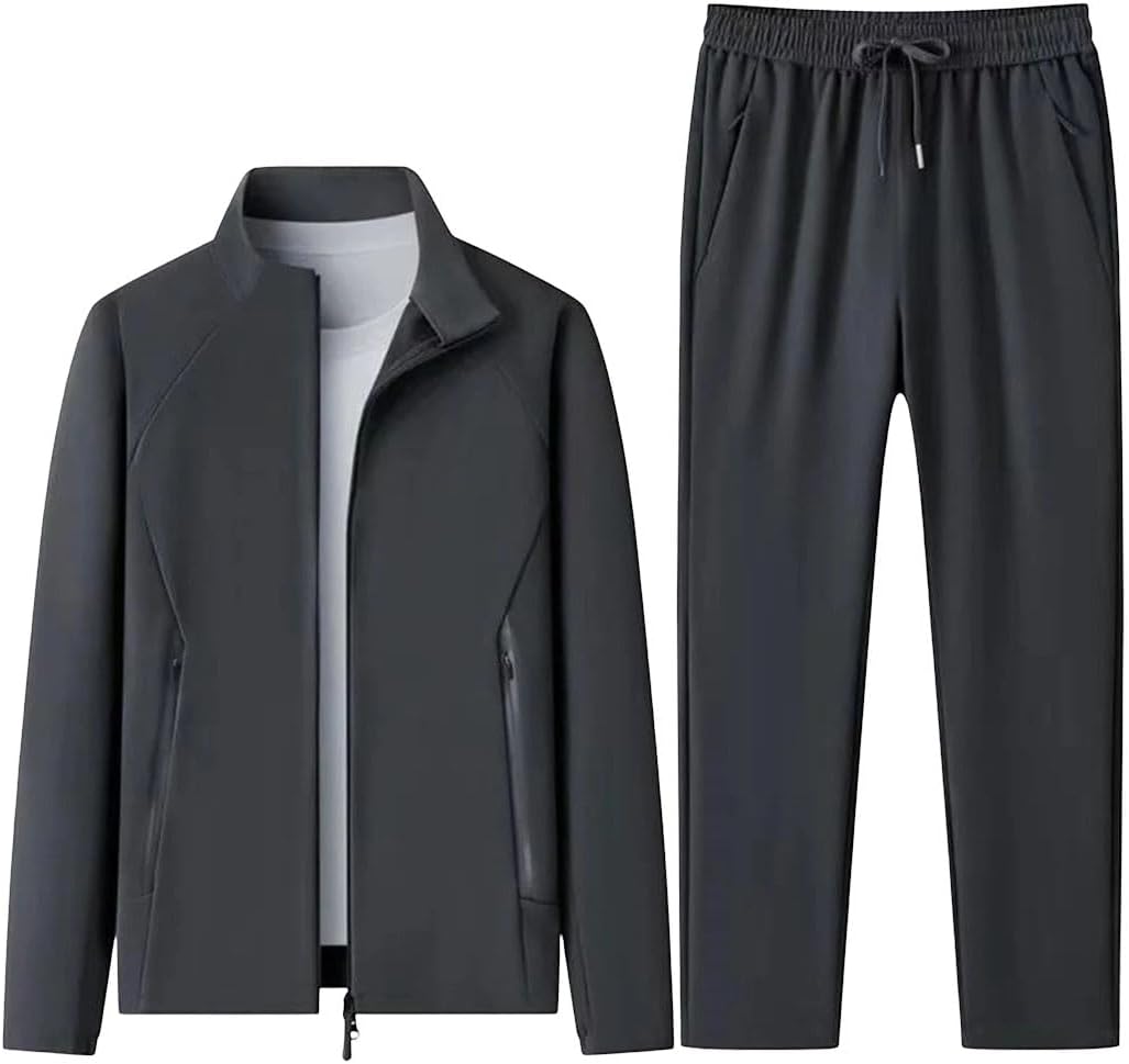 Men's Spring 2 Piece Tracksuit Set Long Sleeve Top Straight Leg Pants Trendy Sportswear for Jogging Running