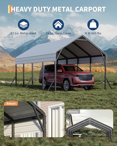 13 ft x21 ft x11 ft Oversized Metal Carport, Steel Heavy Duty Car Ports for All-Weather, Tall Carport for Full-Size Pickup Trucks, Boats, and Tractors, N.W. 660 LBS