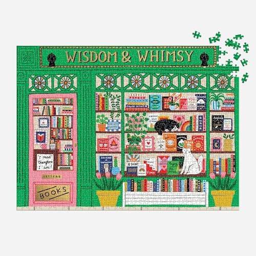 Galison Wisdom & Whimsy – 1000 Piece Foil Jigsaw Puzzle Featuring Beautiful Artwork of A Bookshop Scene - 3