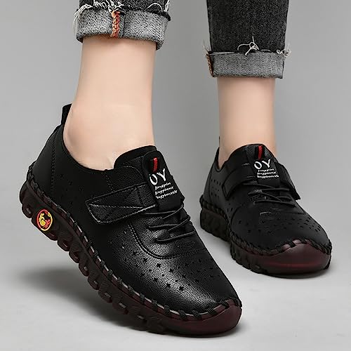 Image of Women's Hollow Beef Tendon Soft Bottom Slip-on Flat Loafers,Fashion Hand Sewing Non-Slip Oxford Breathable Orthotic 4D Pain Relief Comfy Walk Casual Shoes