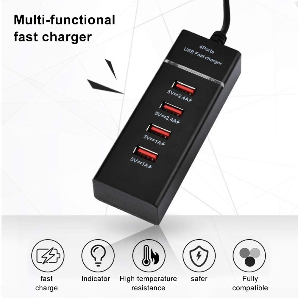Dpofirs USB-Verlängerungskabel, 4 Anschlüsse USB-Handy-Schnellladegerät, universeller 3A-Kabelladegerät-Desktop mit Schaltkreisschutz für Büros, Familien, Geschäftsreisen(Schwarz)