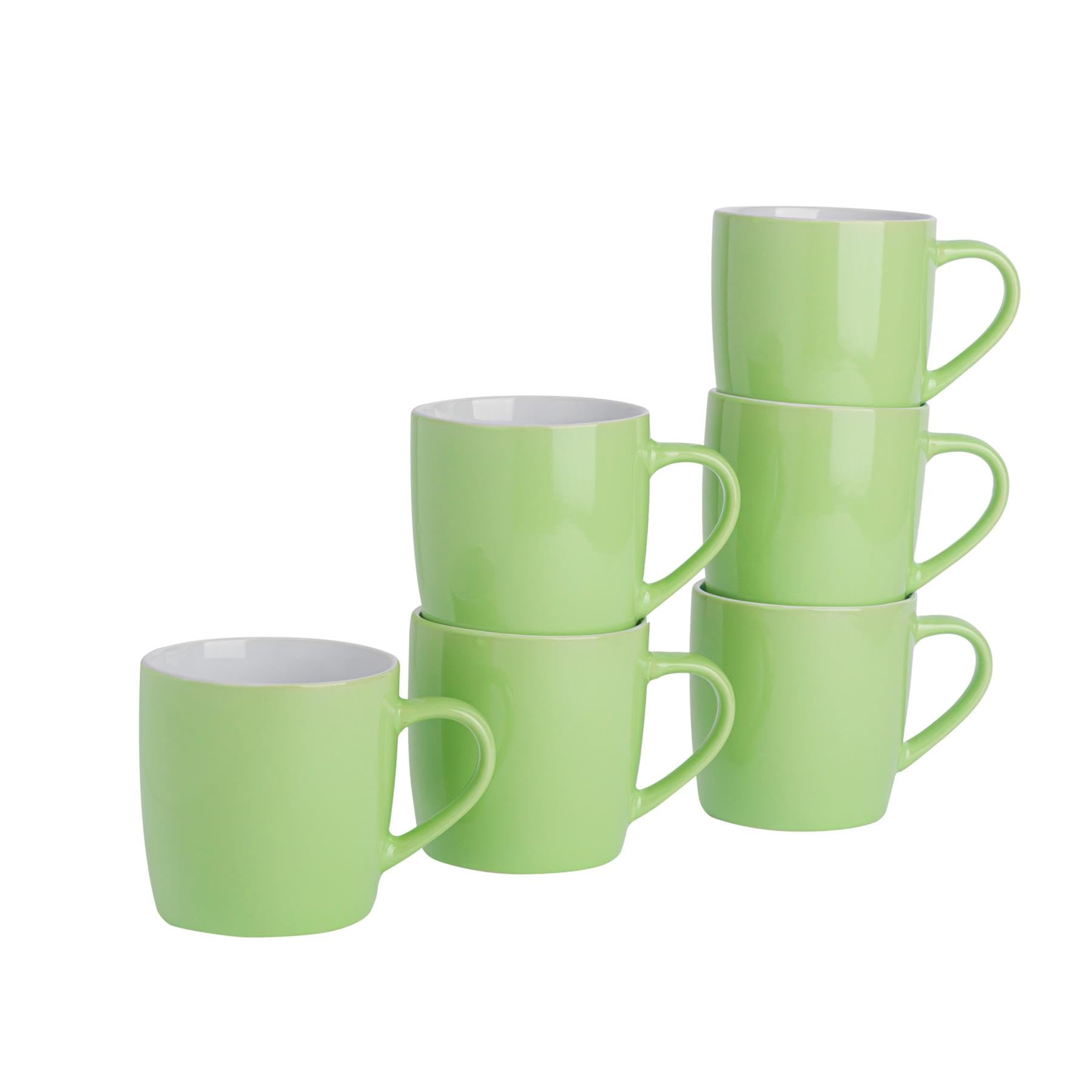 Argon Tableware Coloured Coffee Mugs - Green - 350ml - Pack of 6 - Gloss Ceramic Stoneware Latte Cappuccino Cups Hot Chocolate Cups Colourful Mug Set with Handle