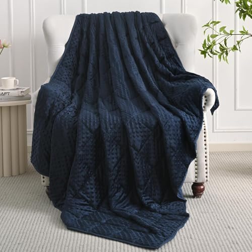 Image of Mr. Sandman Weighted Blanket for Adults Queen Size 12 lbs, Soft Cooling Heavy Minky Blanket for Sleep, Washable Throw Blanket with Glass Beads, 60 x 80 Inches, Navy Blue