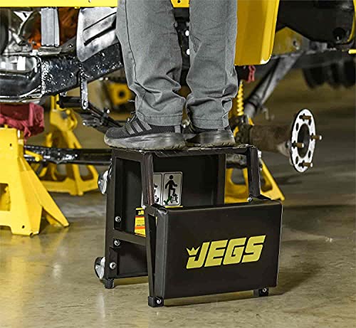 Jegs Mechanic Seat And Step Stool | 300 Lbs Capacity | Padded Seat | Black With Jegs Logo | Heavy-Duty Construction | Comfortable And Ergonomic Design | Smooth-Rolling Casters #TOP6