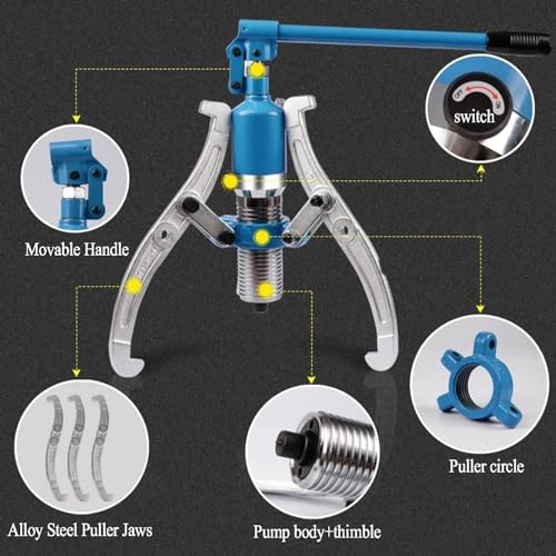 Kit de extractor de rodamientos hidráulicos, capacidad 5T con mandíbulas ajustables para quitar rodamientos de ruedas, cigüeñales, cubos y más, herramienta profesional duradera