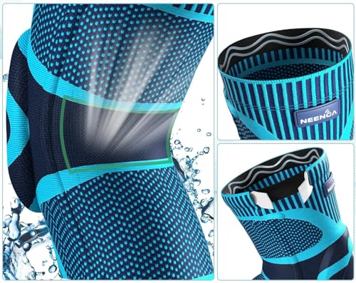 Image of NEENCA Professional Knee Brace, Compression Knee Sleeve With Patella Gel Pad & Side Stabilizers, Knee Support Bandage For Pain Relief, Medical Knee Pad (Light Blue, Xl)