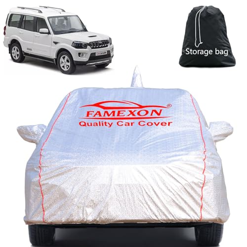 Image of Full Body Car Cover for Mahindra Scorpio N with Mirror and Antena Pocket Triple Stiched(Silver with Red Piping)