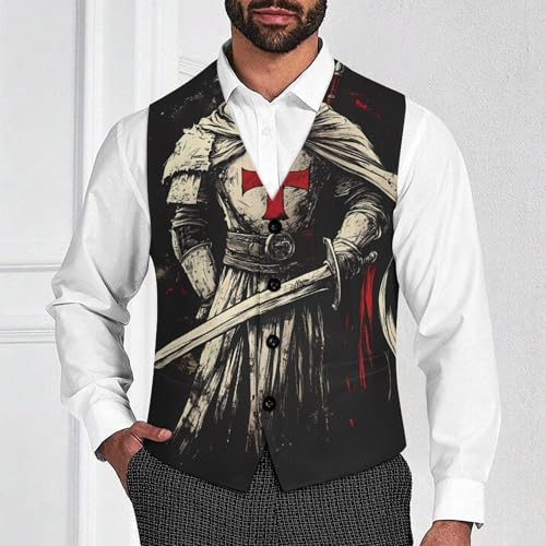 Knights Suit Vest for Men Slim Fit Sleeveless Jacket V Neck Business Waistcoat Button Up Dressy Top4