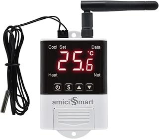 amiciSmart WIFI Digital Thermostat, AC 220V Temperature Controller -40° 99.9° C for Incubator Aquarium Refrigerator Farming with NTC Sensor and LCD Display