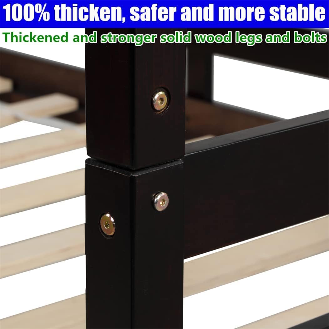 Updated Version & Stronger Twin Over Twin Bunk Bed with Trundle and Storage Drawers, Convertible Safer Thicken Solid Wood Bunk Bed Twin Over Twin Size for Kids Boys Girls Adults (Espresso)