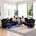 Power Reclining Leather Sectional Couch with Home Theater Seating, Air Leather Recliner Sofa with LED Lighting, Cup Holders and Storage, Modern Reclining Couch for Living Room/Bedroom, Black