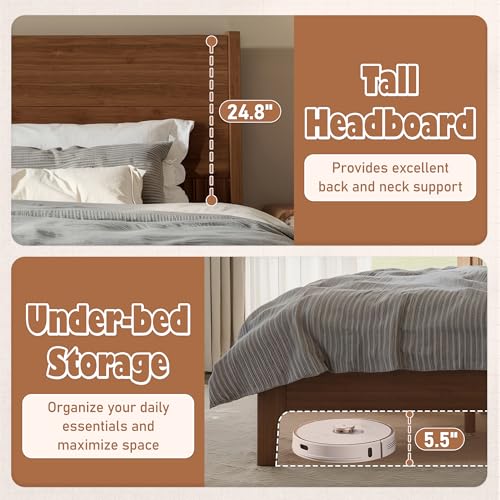 Image of Bellemave Full Size Bamboo Bed Frame with Headboard,Bamboo Platform Bed Frame Full Size with Tall Headboard and Wood Slats,Easy Assembly,Warm Brown