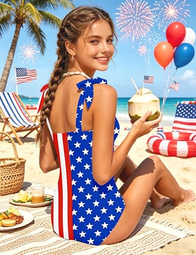 Image of Girls Swimsuit One Piece Casual Color-Block Adjustable Straps Girls Bathing Suit Swimwear 9-16T