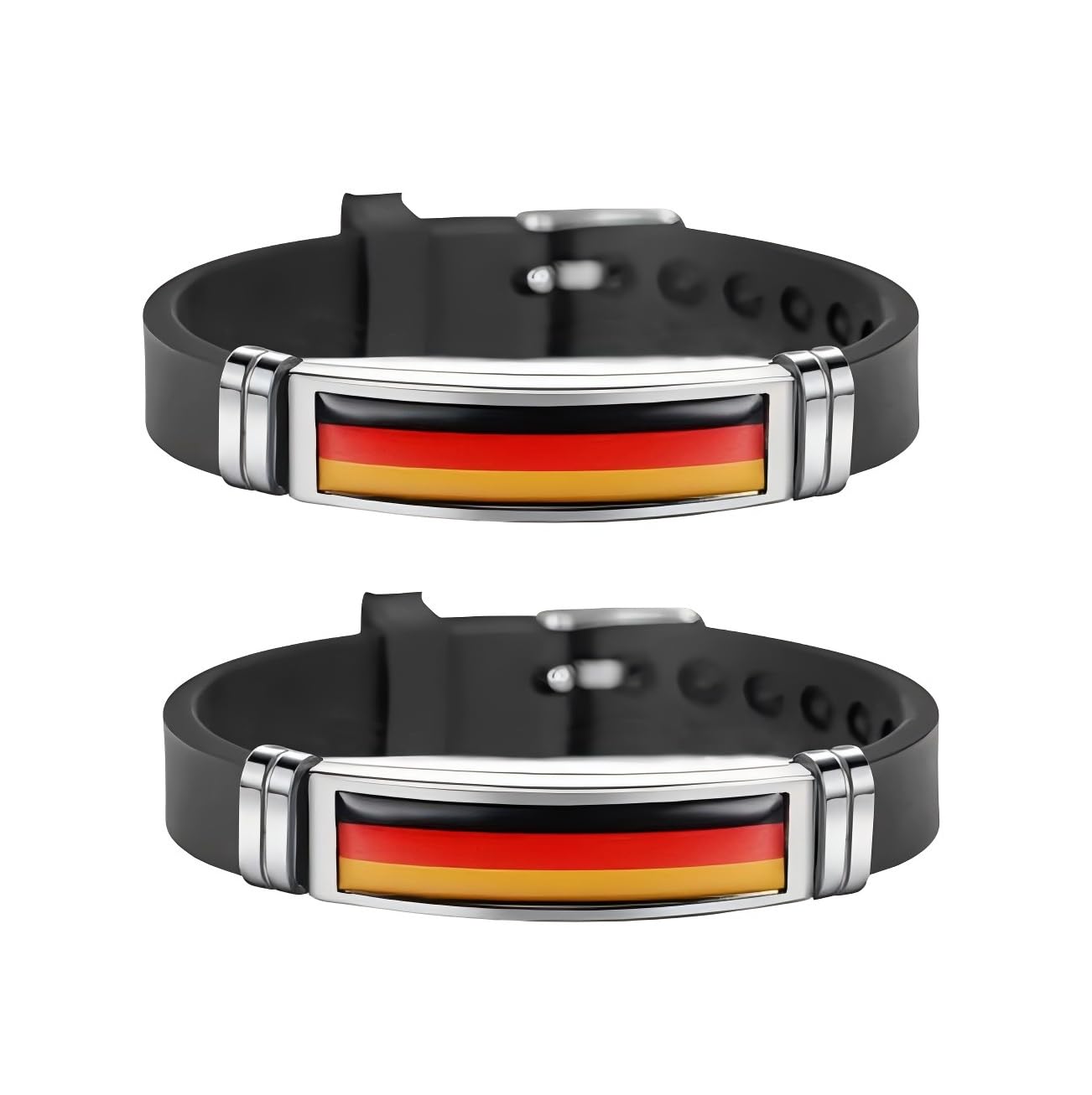 Confezione da 2 braccialetti con bandiera tedesca per uomini e donne, braccialetti regolabili in silicone, accessori per tifosi sportivi della Germania, accessori per calcio, calcio, basket, pallavolo