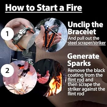 AZengear Paracord Überlebensarmband - Mit Feuerstarter, Pfeife Und Kompass