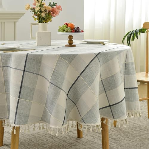 Lattice Embroidery Round Tablecloth with Tassel, Round 70", Gradual Grey by Yomeri - Used condition - Image 3