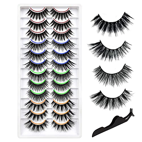 12 Pairs Lashes Thick Fake Eyelashes Pack Fluffy 3D Faux Mink Eyelashes Dramatic Long Eye Lashes Reusable Handmade Lashes with Applicator by Yawamica