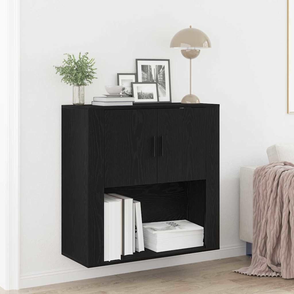 Meble ścienne dębowe czarne 80 x 33 x 80 cm z drewna inżynierskiego